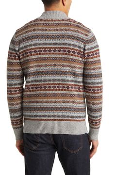 Rich, earthy hues are knit into a classic Fair Isle pattern from lightweight wool-blend yarns giving this sweater an easy-to-layer versatility. 28" length (size Medium) Mock neck Long sleeves with ribbed cuffs 80% wool, 20% nylon Dry clean or hand wash, dry flat Imported Sunset Today, Fashion Institute, Knit Men, Fair Isle Pattern, Warm Sweaters, Woven Blanket, Alpaca Wool, Wool Blend Sweater, Fair Isle