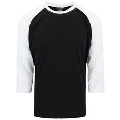 a black and white baseball shirt with three quarter sleeves on the left side, two - tone