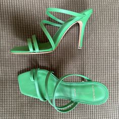 Fabulous Stylish Pair Of High (3 Inch) Heel Sandals In Gorgeous Green Napa Leather - New In Box With Tags- Never Worn. I Purchased Them In Nordstrom- Original Price: $187.60. Size 36.5 (Eu); 6.5 (Usa). The Sandals Were Made By Black Suede Studio In Brazil. The Style Is Cindy. Great For The Summer Season. Please Email Me With Questions. Green Leather Heels With Single Toe Strap, Green Leather Strappy Heels, Green Strappy Leather Heels, Green Strappy Sandals With Heel Loop, Green Strappy Sandals With Heel Strap, Green Strappy Heels For Formal Occasions, Green Formal Heels With Single Toe Strap, Green Strappy Formal Sandals, Elegant Green Strappy Sandals