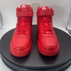 This Item Is In Great Condition. Barely Worn Nike Leather Basketball Shoes In University Red, Nike Air Force 1 Red Round Toe, Nike Air Force 1 With Red Sole Lace-up, Nike Air Force 1 Lace-up With Red Sole, Red Nike Air Force 1 Lace-up Sneakers, Red Synthetic Nike Air Force 1 Sneakers, Nike Air Force 1 With Red Sole, Nike Air Force 1 Synthetic With Red Sole, University Red High-top Nike Air Force 1