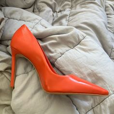 Schutz Lou Heels Nib Bright Orange Leather Pump Heels Faux Leather High Heels, 4-inch Closed Toe Heels In Faux Leather, Faux Leather Closed Toe Heels With 4-inch Heel, 4-inch Heel Faux Leather Closed Toe Heels, Faux Leather Heels With 4-inch High Heel, 4-inch Faux Leather Closed Toe Heels, Chic Spring Faux Leather Court Shoes, Faux Leather Heels With Reinforced Heel And Pointed Toe, Chic High Heel Faux Leather Court Shoes