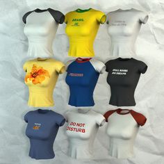 six different colored t - shirts with the words do not disturb written on one side