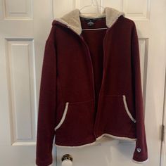 Kuhl "Alfpaca" Men's Xl Zip-Up Fleece Hoodie With Maroon Outer Layer With Tan Sherpa Fleece Lining And Trim. 79% Acrylic; 22% Poly. In Good Used Condition With A Little Wear. No Rips, Tears, Stains Or Holes. Lots Of Life Left. Good Make For A Women's Jacket As Well. All Items Come From Our Own Personal Closet And Have Been Purchased Brand New By Us. First Time Seller On Poshmark--Just Cleaning Out Our Closets And Not A Professional Flipper. Most Items Have Barely Been Worn, If At All, And Will I Casual Insulated Fleece Jacket For Outdoor, Cozy Fleece Hooded Jacket For Outdoor Activities, Warm Casual Fleece Jacket For Outdoors, Casual Fleece Jacket For Outdoor, Casual Warm Fleece Jacket For Outdoor, Cozy Hooded Jacket For Winter Outdoor Activities, Cozy Winter Hooded Jacket For Outdoor Activities, Cozy Hooded Jacket For Winter Activities, Winter Outerwear For Outdoor Activities