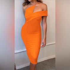 Nwot Tangerine Orange Bodycon Bandage Dress One Shoulder Very On Trend! Bust - 14” Waist - 15” Hips - 17.5” Shoulder To Hem - 32.5” Zipper Back Materials: Bandage (Polyester 97.6%, Spandex 2.4%) Summer One-shoulder Stretch Bandage Dress, Fitted One-shoulder Bandage Dress For Spring, Summer Off-shoulder Bodycon Bandage Dress, Off-shoulder Bodycon Bandage Dress For Summer, Fitted Off-shoulder Bandage Dress For Summer, Summer One Shoulder Fitted Bodycon Dress, Off-shoulder Fitted Bandage Dress For Spring, Spring Off-shoulder Fitted Bandage Dress, Fitted Orange Bodycon Party Dress