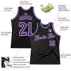 Custom Black Purple-Cream Authentic Throwback Basketball Jersey Black Basketball Jersey With Letter Print, Black Basketball Jersey With Team Logo, Black Team Logo Jersey For Basketball, Black Sleeveless Team Spirit Jersey, Black Sleeveless Jersey For Team Spirit, Black Sleeveless Basketball Jersey, Sleeveless Black Jersey With Team Logo, Black Casual Basketball Jersey, Basketball Jersey With Letter Print