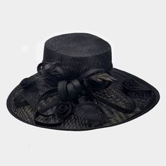 Crown Circumference : 23" Crown Height : 4" Brim Height : 6.75" Material : 100% Polyeste Black Curved Brim Boater Hat For Church, Black Boater Hat With Curved Brim For Church, Black Brimmed Boater Hat For Church, Black High Crown Hat For Evening, Black Mini Hat With Flat Brim For Formal Occasions, Black Short Brim Boater Hat For Church, Formal Black Mini Hat With Flat Brim, Black Wide Brim Boater Hat For Church, Black Top Hat For Kentucky Derby