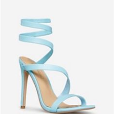 Ronja Strappy Heeled Sandal, Size 8.5, Pastel Blue Light Blue Open Toe Heels With Wrapped Heel, Light Blue High Heel Sandals With Wrapped Heel, Blue Strappy Synthetic Heels, Blue Strappy Sandals For Formal Occasions, Blue Synthetic Strappy Heels, Blue High Heel Sandals With Reinforced Heel, Blue Velvet Shoes, Blue Strappy Heels, Pastel Blue Dress