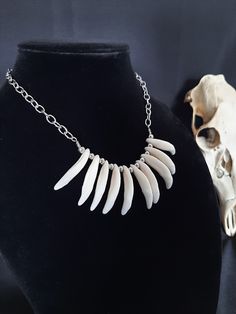 Here is a Gorgeous New Coyote Fang Necklace, With 10 Teeth. The Entire Necklace is Stainless Steel. You Can Choose What Length You Prefer. From Either 20, 22, 24, or 26 Inches. I hope you Have an Awesome Day and Thank You for Your Visit! All Items Ship Within 1-3 Days via USPS First Class Service, With Some Upgrades Available Also. Shipping on These Will be 5.00. Additional Items are Free! International Shipping Will Be 20.00, And All Additional Items Are FREE! International Shipping May Take 2 - 6 Weeks to Deliver. I Always Love to Accommodate Custom Orders! If you Have Something in Mind, Please Message me. Have a Drawing or a Photo of Your Inspiration and Send it to Me! And Also, Please Send Me Your Preferred Budget for Your Piece, To Make Sure You are Not Overcharged. I DO NOT Carry Hum Fang Necklace, Viking Witch, Wolf Tooth Necklace, Wolf Tooth, Tooth Pendant, Wolf Teeth, Human Bones, Tooth Necklace, Fantasy Jewelry