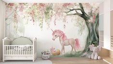 Whimsical Unicorn Wall Mural - Magical Nursery Wallpaper for Girls - Pink and Green Forest Decor Peel and Stick Wallpaper, Vinyl Wallpaper ★★ PEEL AND STICK WALLPAPER FEATURES★★ -Smooth Surface and semi-Matte Surface -Easily peel off the backing paper and stick it on the wall -The material does not shrink over time -Removable in one piece -Can be cleaned with a damp cloth -Does not contain PVC ★★ TEXTILE VINYL WALLPAPER FEATURES★★ -The base is fiber, the upper surface is leather patterned. -Appl Unicorn Wall Mural, Magical Nursery, Kindergarten Wallpaper, Wallpaper Vinyl, Baby Nursery Themes, Unicorn Wall, Wallpaper Peel, Forest Decor, Nursery Wallpaper