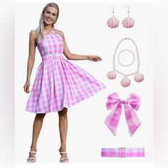 Fabric Type Polyester About This Item Women's 50s Pink Plaid Dress - Crafted From High Quality Polyester Fabrics, Comfort And Breathable To Wear. This Women's Pink Dress Captures The 1950s Style With Its A-Line Silhouette, Fitted Bodice, And Flared Skirt For The Femininity And Elegance Adorable Style - The Pink Plaid Pattern Adds A Touch Of Nostalgia While The Modern Design Keeps This Dress Set Fresh And Appealing.It Allows You To Embrace Your Love For Fashion And Role-Play. This Costume Would M 50s Vintage Outfits, Pink Plaid Pattern, Pink Plaid Dress, Adorable Style, Pink Costume, Pink Dress Women, Performance Dresses, 1950s Style, 50s Vintage