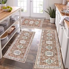 PRICES MAY VARY. Farmhouse Kitchen Rugs Sets of 3: Package includes boho kitchen rugs and mats 3 piece with runner set, Size: 20"x32"+20"x47"+20"x59". Wider and larger size than other kitchen rug set, great for kitchen floor and laundry room decor, also perfect to use as indoor door mat entrance rug, laundry room rug runner, bathroom mat. This vintage kitchen rug set looks very good, adds an elegant touch and a nice pop of color to your home! Durable Stain Resistant Kitchen Mats for Floor: This kitchen floor mat set is made of premium polyester material, thickness is about 0.39", so these throw rugs are perfect to fit under the door and won’t create any tripping hazard. Great to use as kitchen floor mat, indoor door mats, kitchen sink rug and other home decor. Non Slip Washable Kitchen Rug Kitchen Runner Rug White Cabinets, Kitchen Mats Floor Ideas, Kitchen Rugs Under Table, Entrance Laundry Room, Kitchen Rug Under Table, Sink Rug, Kitchen Runner Rugs, Farmhouse Kitchen Rugs, Kitchen Rugs Ideas