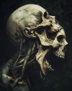 an image of a skeleton with its head in the middle of it's body