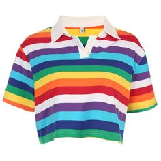 Short Sleeve Rainbow Striped Cropped Polo Collar Shirt Kawaii Shorts, Supernatural Dr, Cropped Polo, Style Converse, Rainbow Outfit, Diy Vetement, Grunge Look, Pride Outfit, Female Clothing