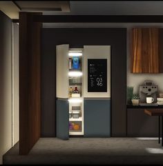 an open refrigerator in the corner of a room