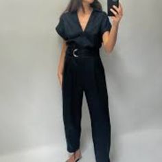 Navy Blue Zara Jumpsuit With Zipper And Gold Detailing, And Belt. 100 Percent Linen. New With Tags And Never Worn There Are Two Small Tears At The Ankle On One Of The Pant Legs, Its Not Very Noticeable. Look At The Picture Above. Chic Belted Jumpsuits And Rompers For Work, Chic Belted Jumpsuit For Workwear, High Waist Belted Jumpsuits For Workwear, Belted V-neck Jumpsuit For Night Out, Chic High Waist Jumpsuits And Rompers, Chic Short Sleeve Jumpsuits And Rompers For Party, Formal High-waist Jumpsuits And Rompers For Spring, Spring Formal High Waist Jumpsuits And Rompers, Chic Short Sleeve Party Jumpsuits And Rompers