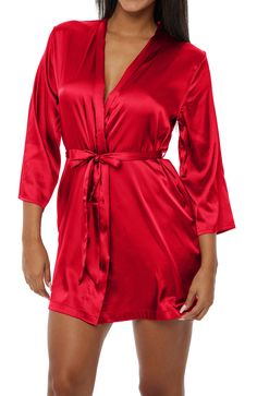 Passion Red Silk Robe Outfit, Classic Style House, Full Length Robe, Short Satin, House Coat, Lounge Robes, Silk Robe, Polyester Satin, Classic Outfits