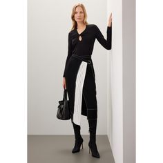 Black cotton (69% Triacetate, 31% Polyester). A-line. Back zipper closure. 31.5" from shoulder to hemline. Imported. Cinq A Sept, Rent The Runway, Closet Designs, Women Skirts Midi, Wrap Skirt, Cropped Sweater, Minimalist Fashion, Black Cotton, Midi Skirt