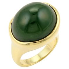 From designer Elsa Peretti by Tiffany & Co. is this charming smooth authentic ring, crafted from 18k yellow gold with a polished finish featuring a slanted wave shape bridge which blends with the shank shoulders and band. The top has a deep green jade stone which sits flush inside the mount. This ring is signed by the designer with the gold content. Brand: Tiffany & Co. Hallmark: Tiffany & Co. Elsa Peretti 750 Hong Kong Gemstone: Green Jade 19mm wide Material: 18k yellow gold Measurement: top: 0 Modern Yellow Gold Signet Ring With Cabochon, Elegant Cabochon Emerald Ring For Formal Occasions, Modern Gold Signet Ring With Cabochon, Elegant Domed Gemstone Signet Ring, Gold Dome Ring With Polished Oval Cabochon, Gold Dome Ring With Polished Finish And Oval Cabochon, Modern Yellow Gold Cabochon Rings, Modern Cabochon Emerald Ring For Formal Occasions, Elegant Polished Emerald Open Ring