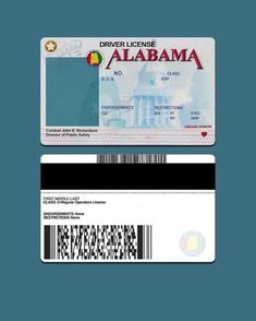 an id card with the word driver license in red and white on it, next to a blue background