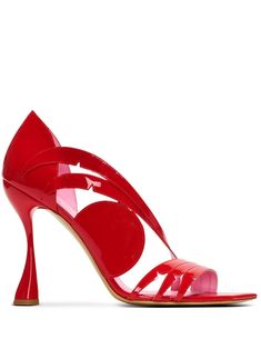 red calf leather patent finish cut-out detailing square open toe branded leather insole high sculpted heel Balmain Shoes, Women's Shoes Sandals, Leather Sandals, Eden, Calf Leather, Patent Leather, Open Toe, Shoes Sandals, Fashion Branding