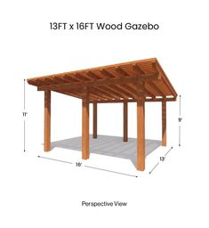 a wooden gazebo is shown with measurements for the top and bottom section, including the per