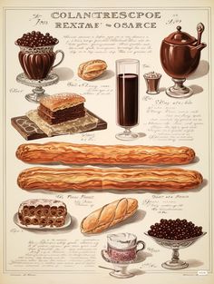 an illustration of different types of breads and pastries