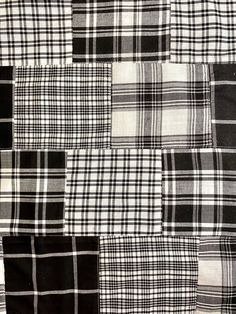 "Approximately 43/44 inches wide. 100% cotton.  Multiple orders will ship as one continuous piece of fabric. A great black and white image of plaid designs assembled as a patchwork.   The largest patches measure about 4.5\" x 5\".  Slightly lightly weight.  Patches are serged on the reverse side (see picture #4) and stiched on the front side. Convo me if you have any Questions !!" Black And White Plaid Fabric, Todd Patrick, Asian Punk, Plaid Aesthetic, Punk Fabric, Plaid Party, White Flannel, White Patches, Small Blankets