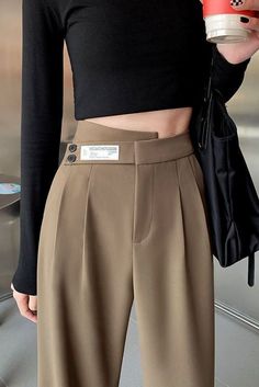 Khaki Wide Leg Pants, Casual Office Style, Pant Length, Straight Trousers, Office Casual, Office Fashion, Straight Pants