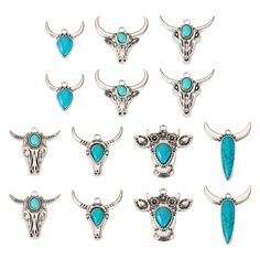 PRICES MAY VARY. Western Charms Bulk: You will receive 14pcs cattle head turquoise charms in 7 different styles, meet your handcrafted jewelry DIY needs with sufficient quantity and special designs. Create various jewelry pieces by pairing them with spacer beads, perfect as gifts for your loved ones. Package Include: Each set of turquoise pendants contains a different shape of the cow head, a pair in each style, ensuring you can create matching accessories effortlessly. Sizes range from 26~41.5x Turquoise Charm, Tibetan Jewelry, Charms For Jewelry Making, Tibetan Turquoise, Jewelry Making Bracelet, Jewelry Making Project, Jewelry Making Charms, Western Jewelry, Turquoise Pendant