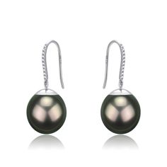 11-12 mm Tahitian Drop Pearl Earrings -18K White Gold - House Of Pearls Luxury Tahitian Pearl Earrings In White Gold, Elegant Tahitian Pearl Round Earrings, Elegant Round Tahitian Pearl Earrings, Elegant Tahitian Pearl Drop Earrings, Classic Tahitian Pearl Earrings For Formal Occasions, Luxury Tahitian Pearl Earrings For Gift, Luxury Tahitian Pearl Earrings Gift, Tahitian Pearl Earrings In White Gold For Formal Occasions, Luxury Silver Tahitian Pearl Earrings