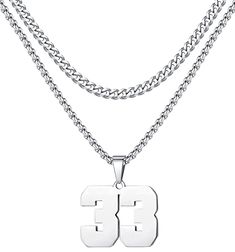 PRICES MAY VARY. ❤MATERIAL❤ Layered Number necklace for boy and men, both number pendant and Cuban chain all used premium 316L stainless steel, oxidation resistant, never get tarnished or change color. Lead free and hypoallergenic, no irritation for sensitive skin. Choose your own favorite number, Support your favorite player. ❤PREMIUM QUALITY❤ High Quality Materials 316L Stainless Steel . Hypoallergenic stainless steel material. Stainless Steel is robust and will not tarnish or rust easily, it Favorite Number, Necklaces For Men, Number Necklace, Silver Numbers, Chain For Men, Personalized Jersey, Football Gifts, Cuban Chain, Chains For Men