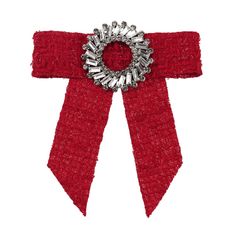 a red ribbon with a silver ring on it