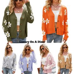 Vintage Floral Print Spring Cardigan, Fall Floral Print V-neck Cardigan, Trendy Floral Print Cardigan For Spring, Floral Print Cardigan For Day Out In Spring, Floral Print Cardigan For Spring Day Out, Trendy Floral Print Cardigan For Day Out, Trendy Floral Print Cardigan, Trendy Floral Print Sweater, Retro Long Sleeve Cardigan