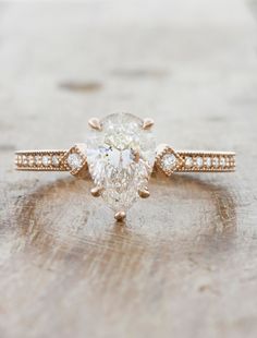 caption:Shown with 1.2ct diamond option Pear Diamond Engagement Ring, Antique Engagement Ring, Engagement Ring Shapes, Rings Rings, Dream Engagement Rings, Ring Ideas, Rose Gold Engagement, Pear Diamond, Pear Shaped Diamond