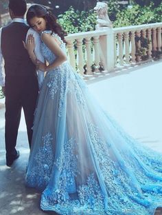 Blue Wedding Dress, Tulle Balls, Blue Wedding Dresses, Princess Wedding Dress, Blue Tulle, Tulle Ball Gown, Chapel Train, Princess Wedding Dresses, Princess Wedding