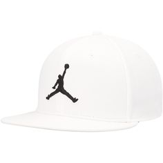 Your style leaps above contenders with this Jordan Brand Pro hat. It features the iconic Jumpman in raised embroidery for a 3D-like effect. This solid snapback is easy to adjust for the ideal fit. Sporty Flat Bill Hats For Baseball Season, White Breathable Snapback Hat With Flat Brim, Sporty White Snapback Hat With Flat Brim, White Adjustable Snapback Hat, Sporty White Fitted Hat With Flat Bill, White Sporty Fitted Hat With Flat Brim, White Flat Bill Fitted Hat For Sports Events, White Snapback Hat For Sports With Flat Brim, White Snapback Sports Hat