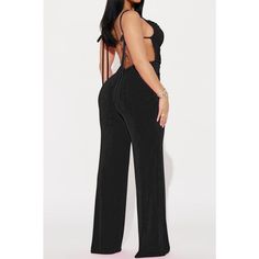 Refer to sizing chart in photos This sassy jumpsuit features a playful tie up design and ruching on the bottom, perfect for summertime fun. With a backless design and strappy details, this jumpsuit will turn heads and keep you cool. Sizes S-2XL Length: Floor-Length Style: Sexy & Club Fabric Type: Blended fabrics Material: Polyester Neckline: Strappy Pattern Type: Solid Sleeve Length: Sleeveless Season: Summer Fabric: Slight Stretch Fitted Backless Jumpsuits And Rompers For Loungewear, Fitted Backless Jumpsuit For Loungewear, Trendy Backless Jumpsuits And Rompers For Vacation, Backless Tie-back Jumpsuit For Night Out, Backless Jumpsuit With Tie Back For Night Out, Fitted Halter Neck Jumpsuit For Loungewear, Trendy Spaghetti Strap Jumpsuits And Rompers For Party, Trendy Spaghetti Strap Jumpsuits For Parties, Solid Color Backless Jumpsuit For Vacation