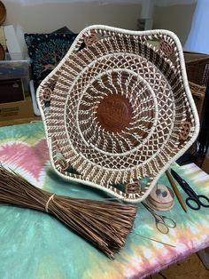 a table topped with lots of crafting supplies