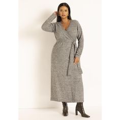 Make a statement in this fashion-forward dress from ELOQUII. Stylish Older Women Over 60, Sweater Wrap Dress, Picture Questions, Plus Size Sweater Dress, Eloquii Dress, Wrap Sweater Dress, Sweater Wrap, Plus Size Sweater, Plus Size Fall