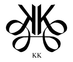 the kk logo is shown in black and white