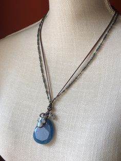 "INDIGO MOOD ~ Blue Quartzite, Sterling Silver & Shell Pendant on Seed Bead & Brown Cord Necklace ~ 22\" Long ~ Lobster Clasp ~ .925 & Silpada Logo Stamped ~ Excellent Condition Display Item" Blue Gemstone Beads Jewelry For Layering, Blue Gemstone Beads Necklaces For Layering, Blue Teardrop Gemstone Beaded Necklaces, Blue Teardrop Gemstone Beads Necklace, Blue Jewelry With Natural Stones For Layering, Blue Natural Stones Jewelry For Layering, Blue Gemstone Beads Lariat Necklace, Bohemian Blue Necklace For Layering, Blue Beaded Chain Lariat Necklace