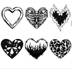 four different heart tattoos on a white background