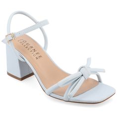 Step into elegance with the Journee Collection Meryl Tru Comfort Foam Light Puff Strap Sandals, a perfect blend of style and comfort. These sandals feature:

- Size: 12
- Color: Light Denim
- Gender: Female
- Material: Man-made (upper, lining, outsole)
- 2 3/4-inch block heel
- Open-toe design
- Ankle strap with buckle closure
- 4 mm Tru Comfort Foam™ footbed

The Meryl sandals are designed with a charming tiny knot detail on the vamp, adding a subtle touch of sophistication. Whether you're atte Foam Sandals, Fashion Shoes Sandals, Strappy Block Heels, Chic Sandals, Platform Block Heels, Wedding 2024, September Wedding, Open Toed Heels, Blue Heels