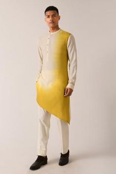 Shop for Dhruv Vaish Beige Cotton Silk Kurta Set for Men Online at Aza Fashions Stylish Boy Clothes, Indian Wedding Clothes For Men, Silk Kurta Set, Mens Indian Wear, Indian Groom Wear, Gents Kurta Design, Haldi Outfit, Cotton Blouse Design, Gents Kurta