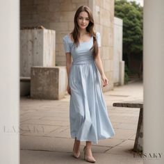 Lasaky - Elegant Long-Sleeve Blue Dress Casual Wrap Dress, Blue Long Sleeve Dress, Types Of Skirts, Olivia Mark, A Line Skirt, Blue Dress, Types Of Collars, A Line Skirts, Blue Dresses