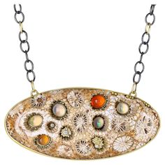 Fossilized Coral, Mexican Fire Opal, Opal White, Black Rhodium, Classic Gold, Oxidized Sterling Silver, Drop Necklace, Artistic Jewelry, Opal Jewelry