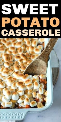 sweet potato casserole with marshmallows on top in a baking dish