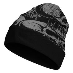 Silver Skulls Beanie Skull Print Cap One Size, Skull Print Cap One Size Fits Most, Black Breathable Beanie Hat, Adjustable Black Skull Hat, Black Skull Print Hat, Black Knitted Hat For Halloween, Black Skull Hat For Halloween, Black Skull Print Hat For Streetwear, Casual Black Hat With Skull Print