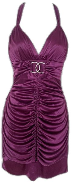 Purple Sleeveless Satin Party Dress, Purple Sleeveless Satin Dress For Party, Sleeveless Purple Satin Party Dress, Satin Halter Neck Mini Dress For Party Season, Halter Neck Satin Mini Dress For Party Season, Fitted Purple Satin Prom Dress, Fitted Purple Satin Dress For Prom, Elegant Purple Satin Mini Dress, Purple Sleeveless Mini Dress With Ruched Bodice