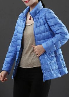 Fine Plus Size Winter Jacket Overcoat Light Blue Stand Collar Zippered Duck Down Coat Plus Size Winter Jackets, Outfit Bar, Cozy Coats, Plus Size Winter, Trendy Jackets, Quilted Coat, Mid Dresses, Duck Down, Down Coat